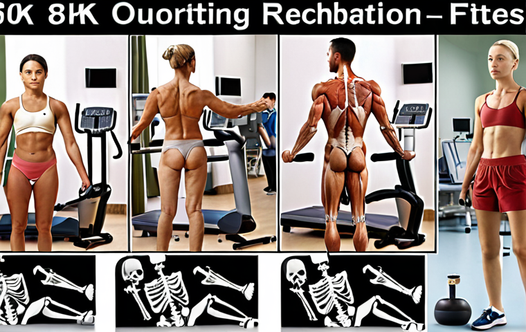 **

"A collage showing elements of fitness and rehabilitation: exercise equipment, anatomical diagrams (muscles, skeleton), hospital environment (blurred), and people of diverse ages exercising under supervision. Focus on the connection between physical fitness and medical recovery."

**