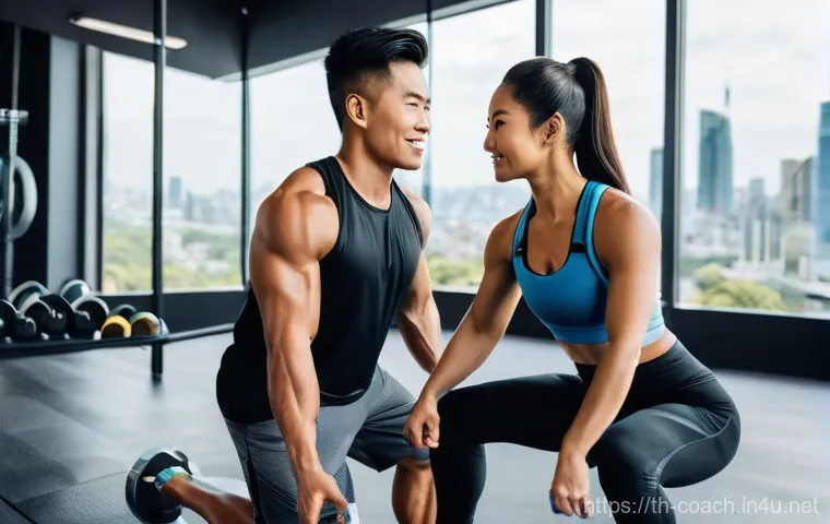 스포츠지도사 자격증 관련 커뮤니티 소개 - **Prompt:** A dynamic full-body shot of a professional Thai female sports trainer, mid-20s, with a f...