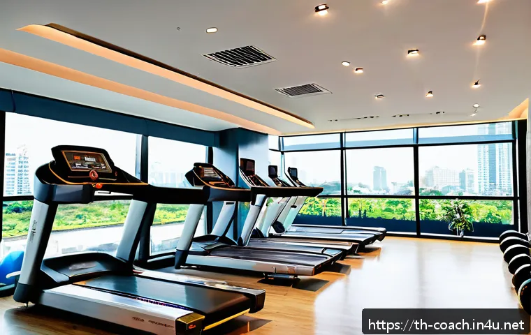 스포츠지도사 자격증으로 스포츠 센터 창업 - A modern fitness gym interior in Bangkok, Thailand, located near a busy BTS Skytrain station in Sukh...