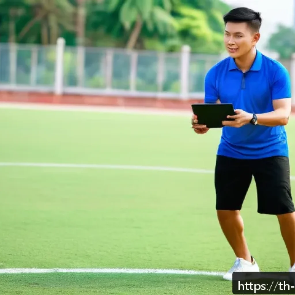 스포츠지도사 실기시험 합격률 분석 - A professional sports coach conducting a dynamic training session outdoors in a Thai local sports fi...